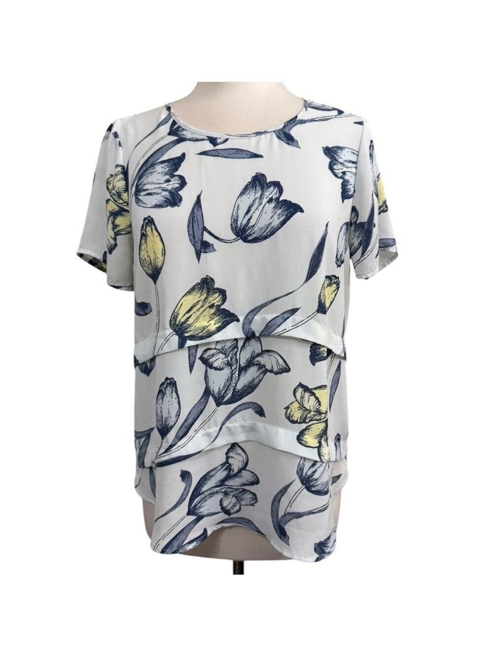 Women's‎ Plieone Blouse, Size S, White & Blue